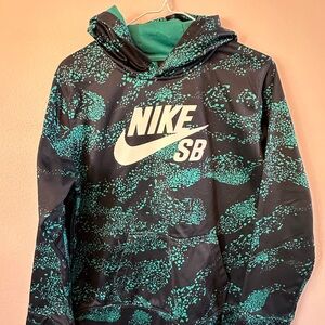 Nike SB Kids XL Teal and Black Patterned Hoodie